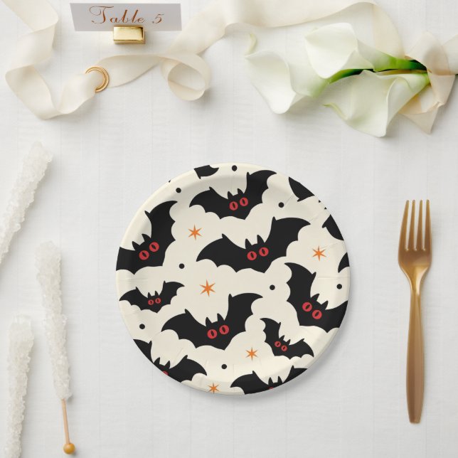 Cute Bat Halloween Spooky Pattern Paper Plates (Wedding)