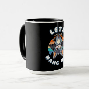 Cute Bat Hanging and Retro Sunset Let's Hang Out Mug
