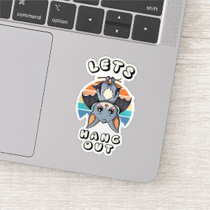 Cute Bat Hanging and Retro Sunset Let's Hang Out Sticker