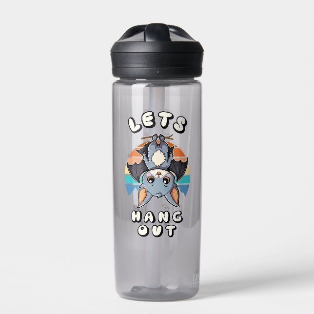 Cute Bat Hanging and Retro Sunset | Let's Hang Out Water Bottle (Front)