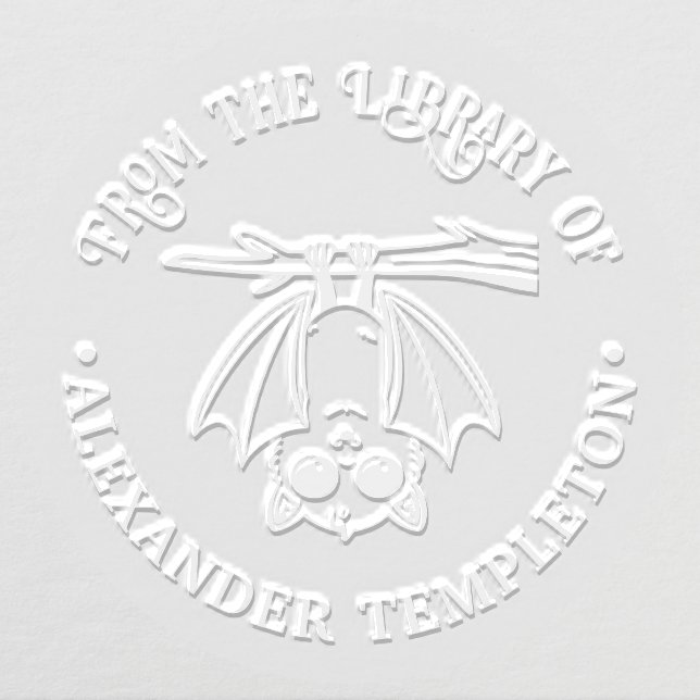 Cute Bat Hanging From Branch Library Book Name Embosser (Design)