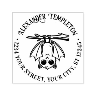 Cute Bat Hanging From Branch Name Return Address Self-inking Stamp