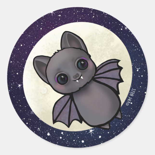 Cute Bat KiniArt Halloween Classic Round Sticker (Front)