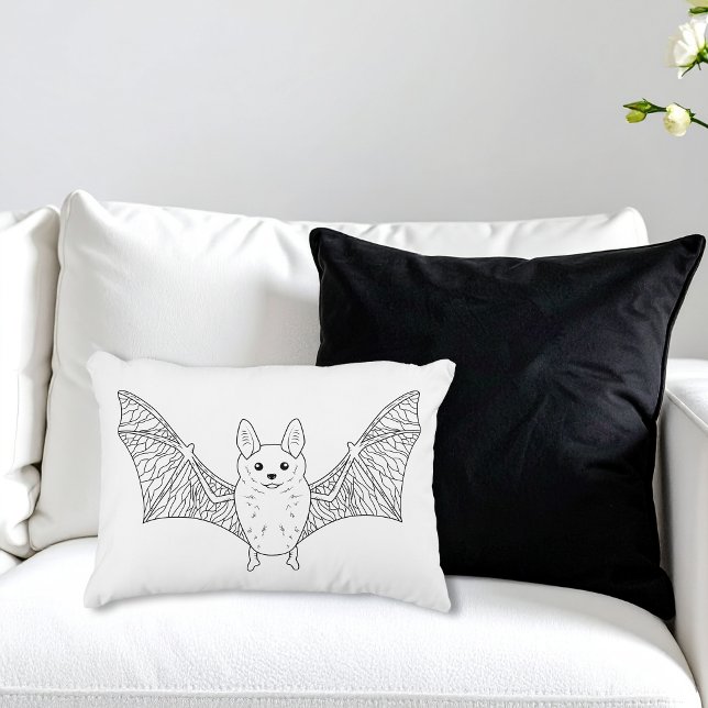 Cute Bat Line Art Halloween Art Accent Pillow (Disclaimer: The image is a digital mockup and dimensions are approximate.)