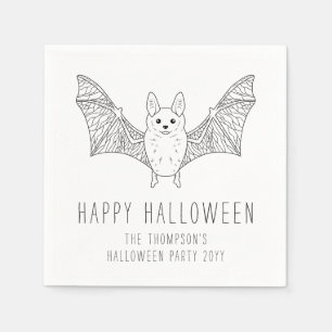 Cute Bat Minimal Line Art Happy Halloween Napkins