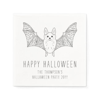 Cute Bat Minimal Line Art Happy Halloween Napkins