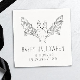 Cute Bat Minimal Line Art Happy Halloween Napkins