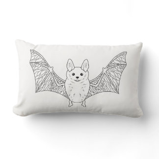 Cute Bat Minimal Line Art Modern Halloween Lumbar Pillow