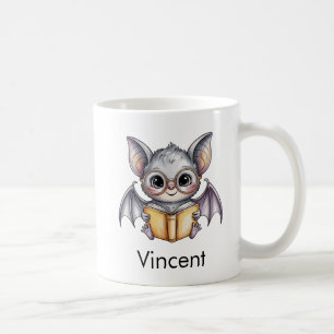 Cute Bat Reading a Book Custom Coffee Mug