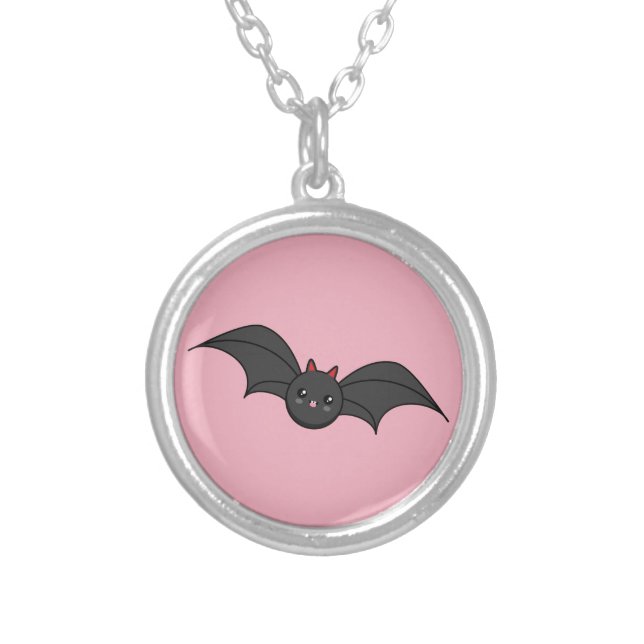 Cute Bat Silver Plated Necklace (Front)