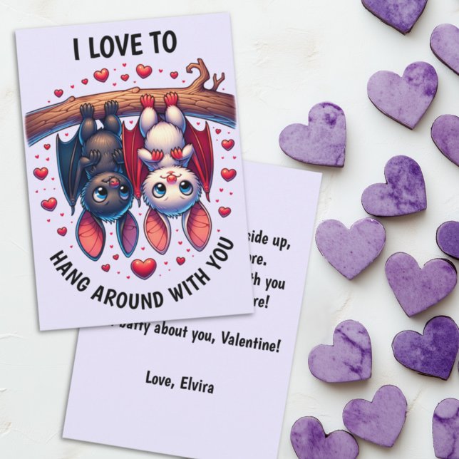 Cute Bat Valentine I love Hanging Around with You Holiday Card (Creator Uploaded)