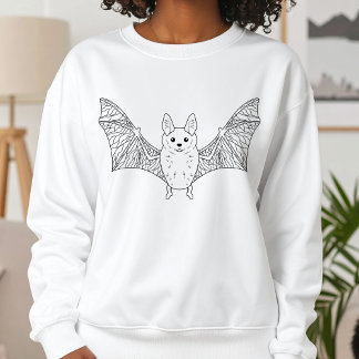 Cute Bat With Open Wings Simple Line Art Halloween Sweatshirt