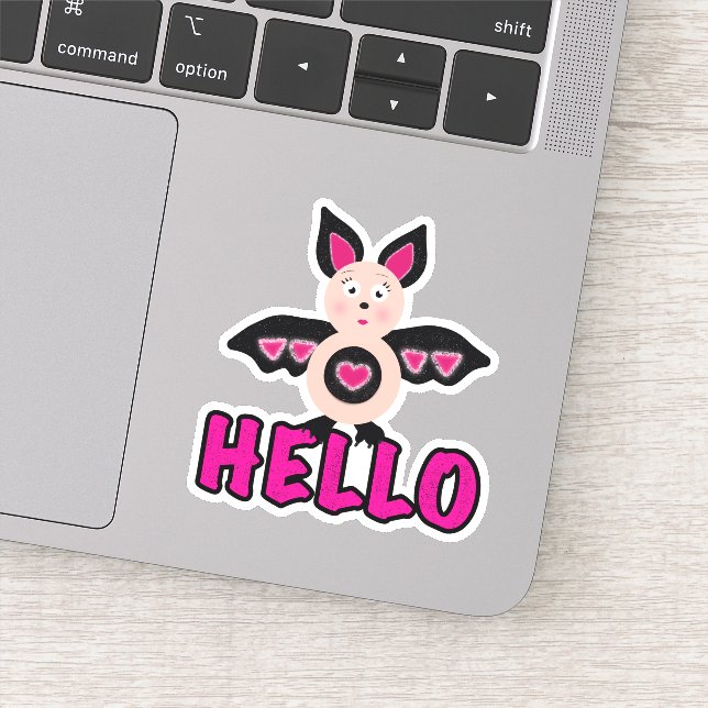 Cute bat with text Hello Sticker (Detail)