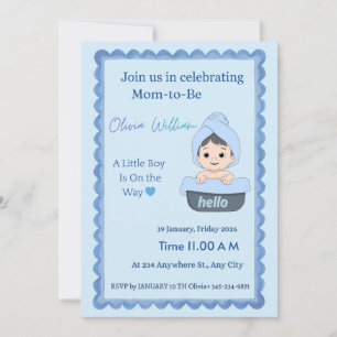 Cute Bath Time Baby Boy Shower Invitation   Bubble