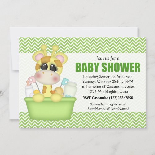 Cute Bath Time Giraffe Baby Shower Invitation