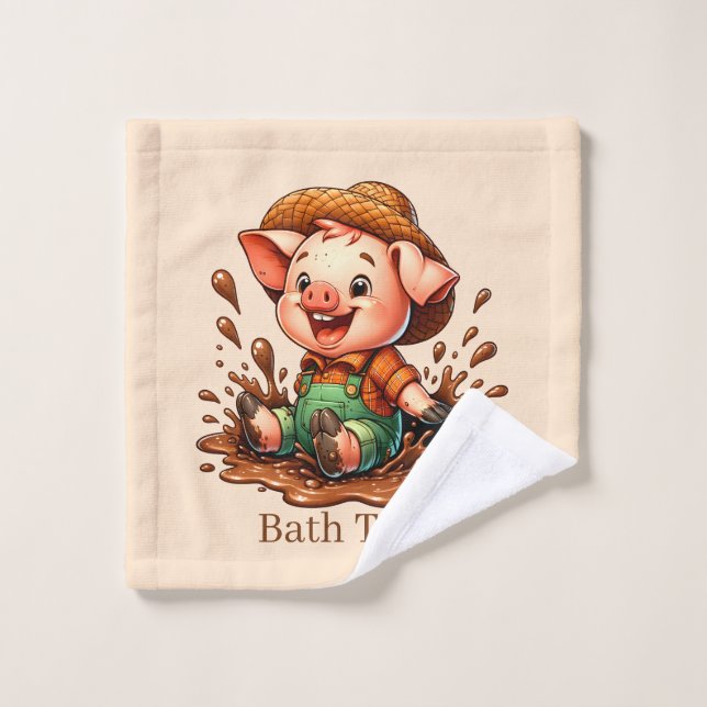 Cute bath time pig customizable  wash cloth (Wash Cloth)
