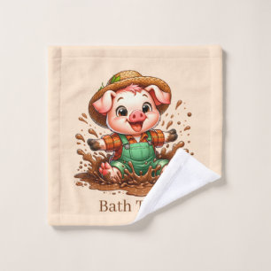 Cute bath time pig customizable  wash cloth