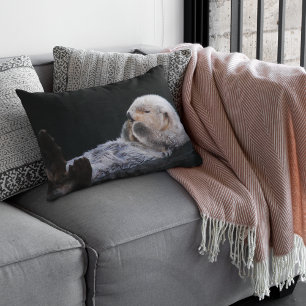 Cute Bathing Sea Otter Photo Lumbar Pillow