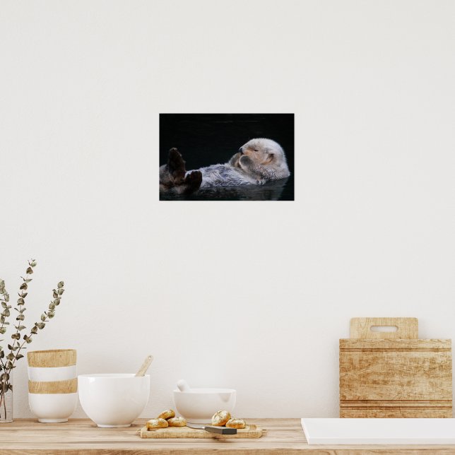 Cute Bathing Sea Otter Photographic Poster (Kitchen)