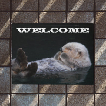 Cute Bathing Sea Otter Welcome Doormat by northwestphotos at Zazzle