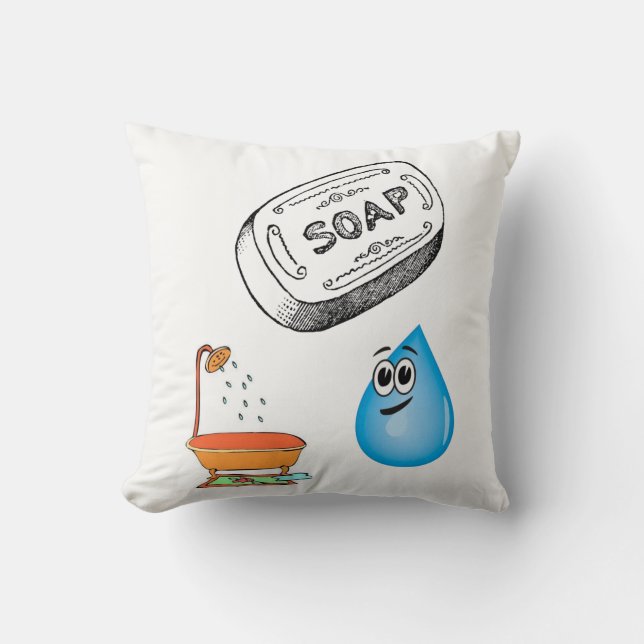 Cute Bathroom Soap Throw Pillow (Front)