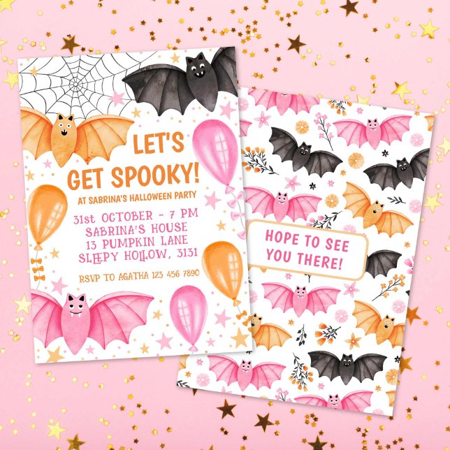Cute Bats and Balloons Pastel Halloween Invitation (Cute Bats and Balloons Pastel Halloween Invitation)