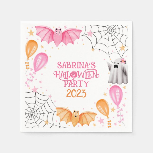 Cute Bats and Ghosts Pastel Halloween Party Napkins (Front)