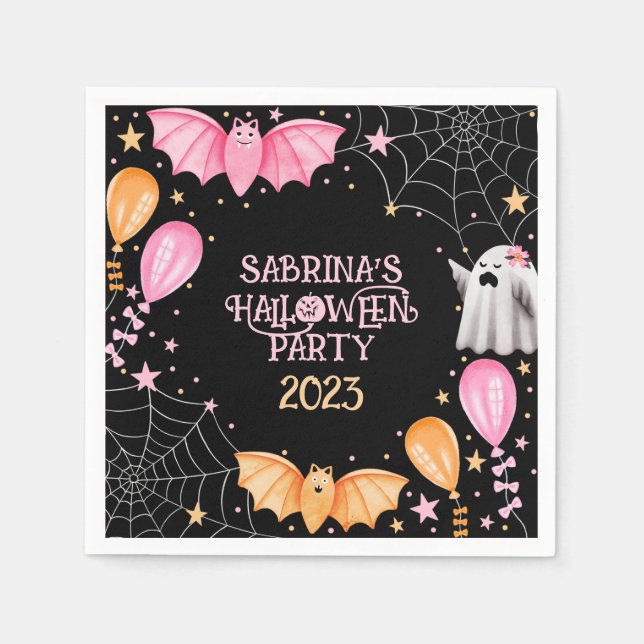 Cute Bats and Ghosts Pastel Halloween Party Napkins (Front)