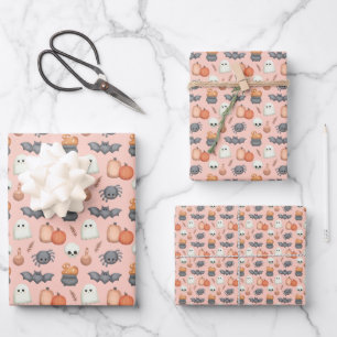 Cute Bats and Spiders Halloween Wrapping Paper Sheets