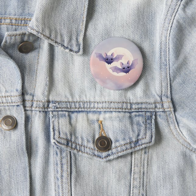 Cute Bats Flying by the Full Moon - Button (In Situ)