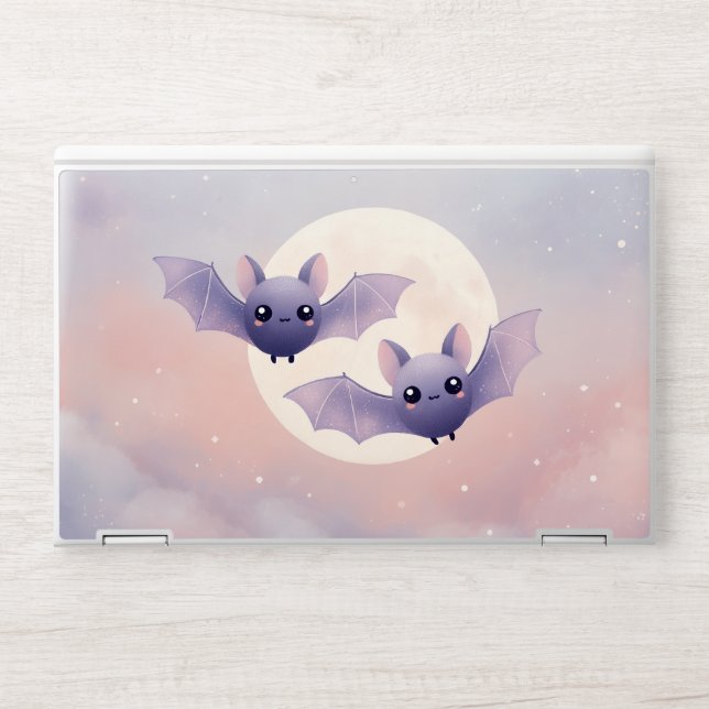 Cute Bats Flying by the Full Moon - Laptop Skin (Front)