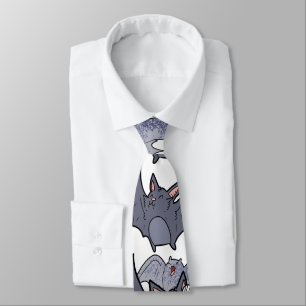 Cute bats Grey and white Cartoon Modern pattern Neck Tie