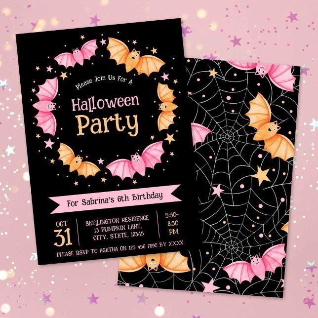 Cute Bats Halloween Birthday Party Invitation (Cute Bats Halloween Birthday Party Invitation)