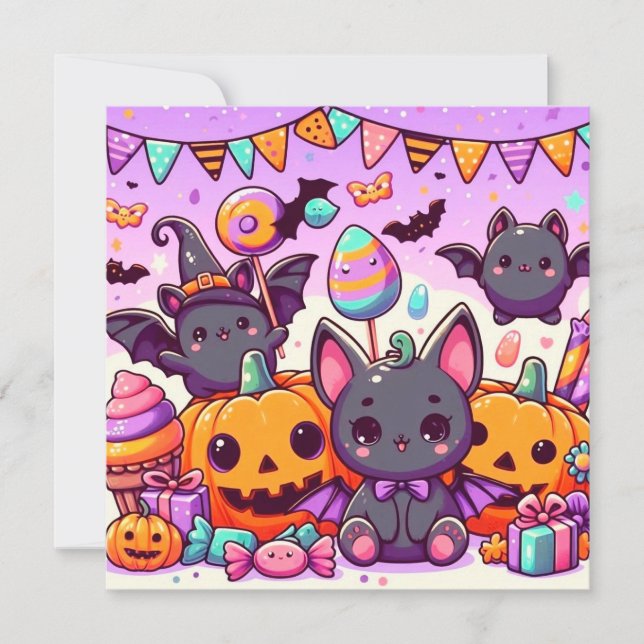 Cute bats halloween party invitation (Front)