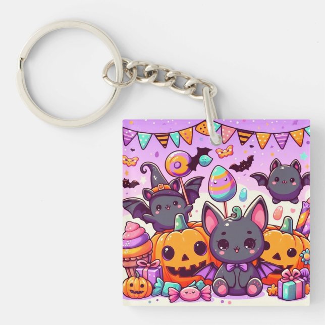 Cute bats halloween party keychain (Front)