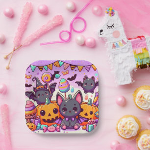 Cute bats halloween party paper plates