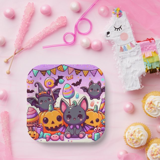 Cute bats halloween party paper plates (Party)