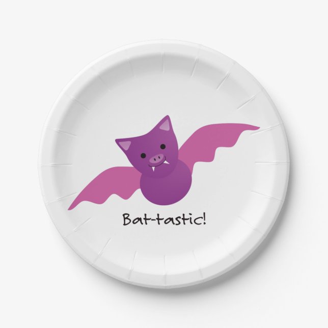 Cute Battastic Pink Bat Paper Plates (Front)