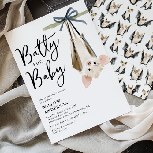 Cute Batty for Baby Halloween Baby Shower Invitation