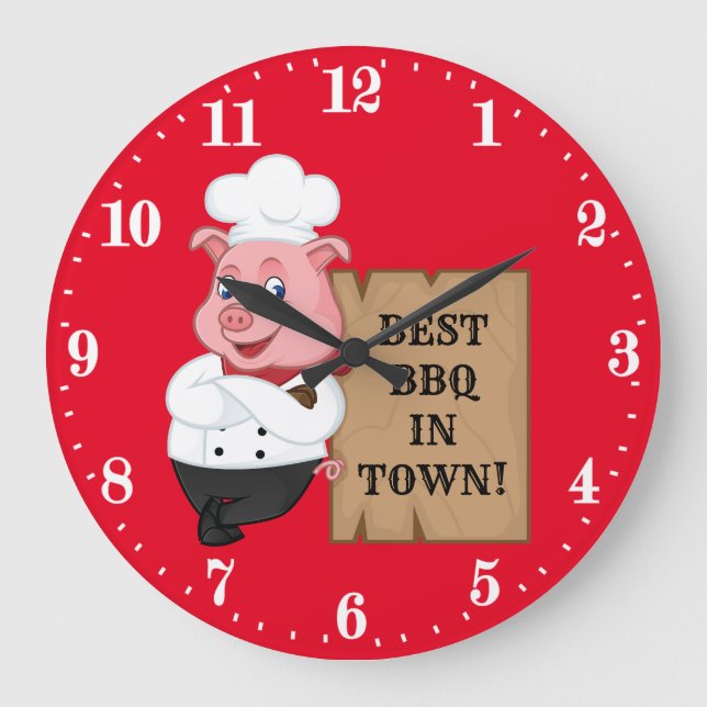 Cute BBQ pig decor wall Large Clock (Front)