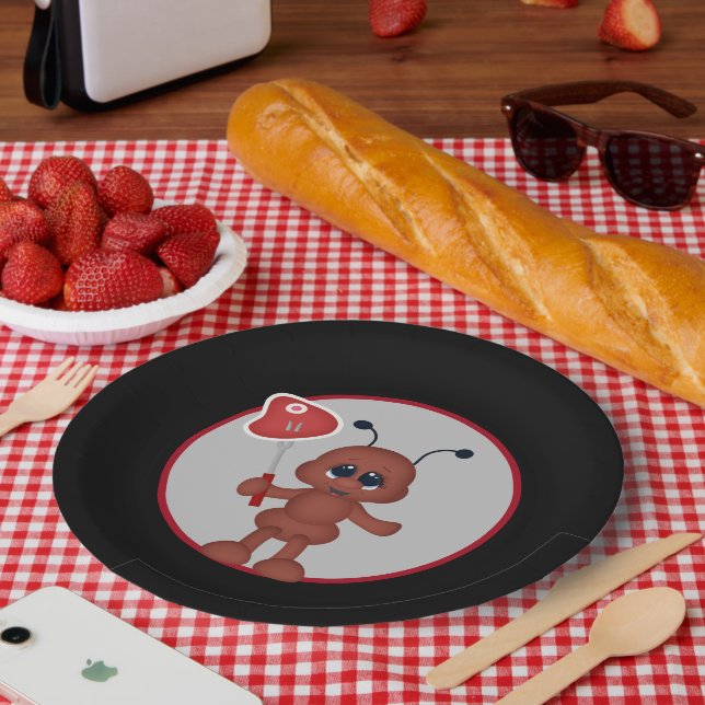 Cute bbq steak ant party paper plates (Picnic)