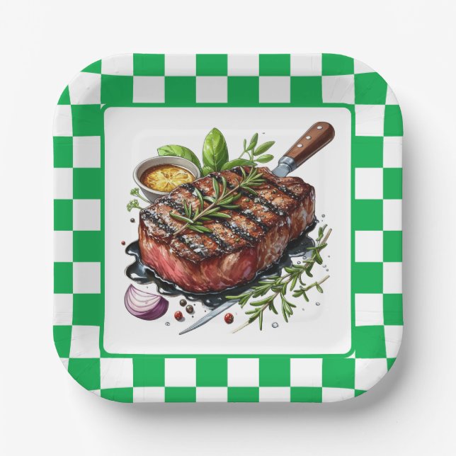 Cute BBQ Steak party  Paper Plates (Front)