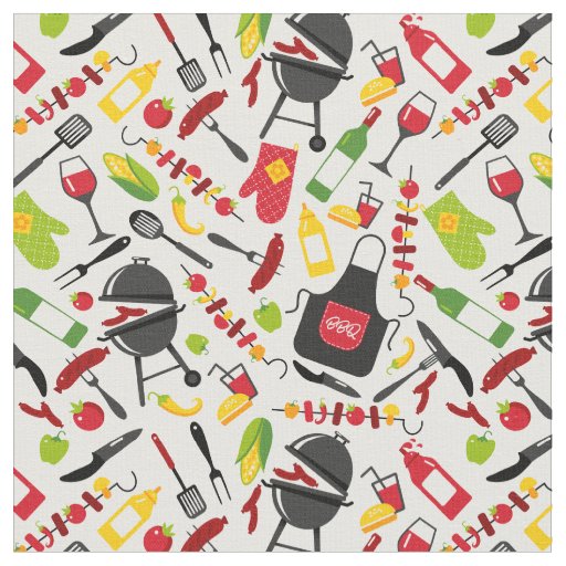 Cute BBQ Theme Grill Kebab Sausage Ketchup Kitchen Fabric