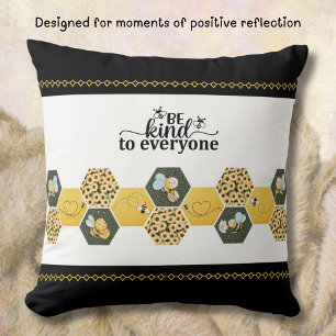Cute Be Kind Bumble Bee Honeycomb Accent Throw Pillow