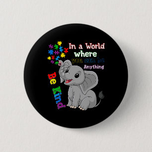 Cute Be Kind Elephant And Puzzle Piece Autism Awar Button