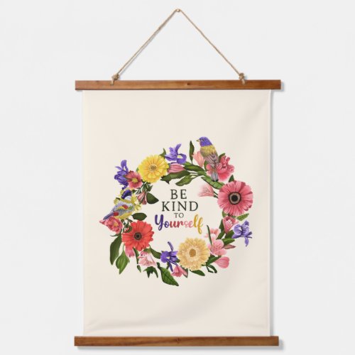Cute Be Kind to Yourself Self Love Floral Quote Hanging Tapestry