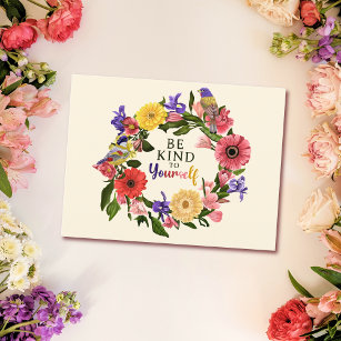 Cute Be Kind to Yourself Self Love Floral Quote Postcard
