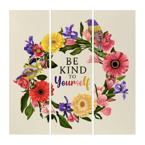 Cute Be Kind to Yourself Self Love Floral Quote Triptych