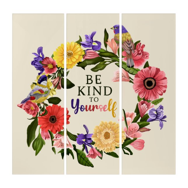 Cute Be Kind to Yourself Self Love Floral Quote Triptych (Front)