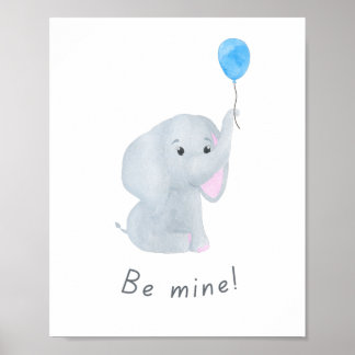 Cute 'Be Mine' Baby Boy Elephant Nursery Wall Art